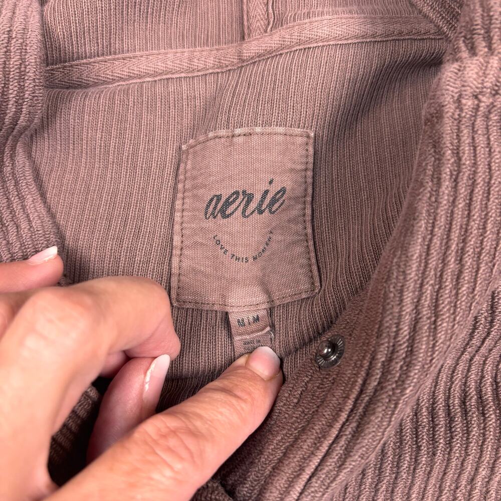 🤎 Aerie Textured Ribbed Henley Hoodie | Size M | Taupe Brown - Picture 5 of 8